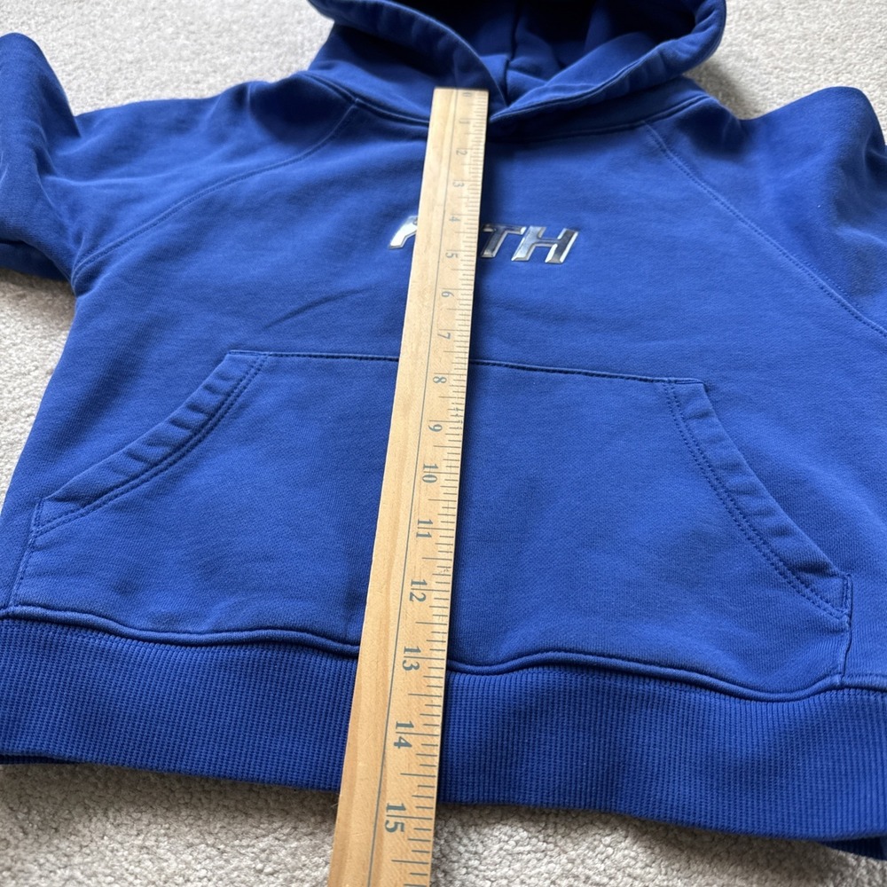 Kith Kids Novelty Logo Raglan Nelson Hoodie Sweatshirt Blue Metallic Logo Sz S - Picture 6 of 7